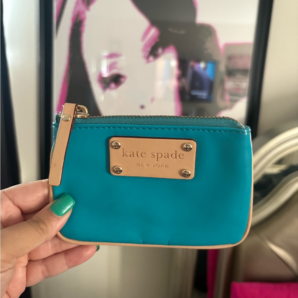 Kate Spade Blue and Tan Clutch Wristlet